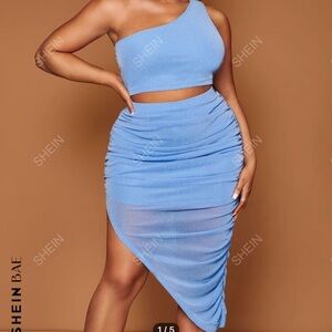 Blue Two Piece Skirt Set
